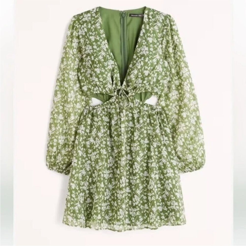 Abercrombie & Fitch Long Sleeve Cut Out Mini Dress NWT Green Floral Size Small